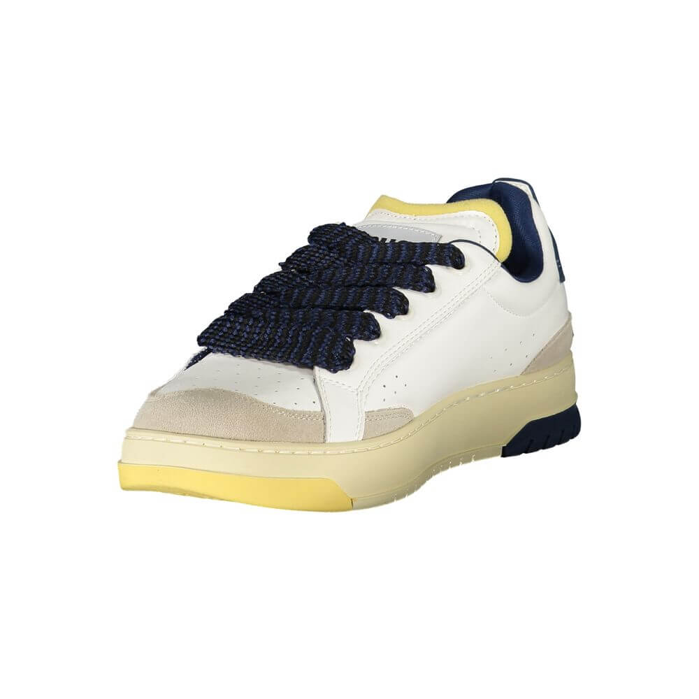 Blauer White Leather Men Sneaker with blue details and removable insole, showcasing modern style and comfort.