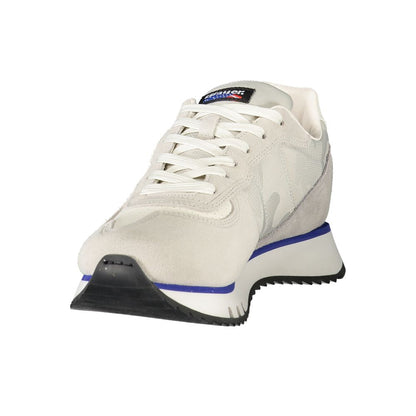 Blauer Gray Leather Men Sneaker with designer contrast details and iconic logo, showcasing sleek contemporary style for trendsetters.