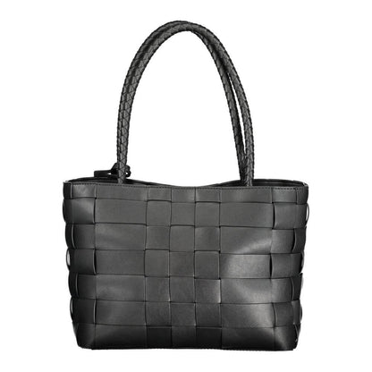 Guess Jeans Black Polyethylene Women Handbag with woven design and two handles, perfect for stylish and practical use.