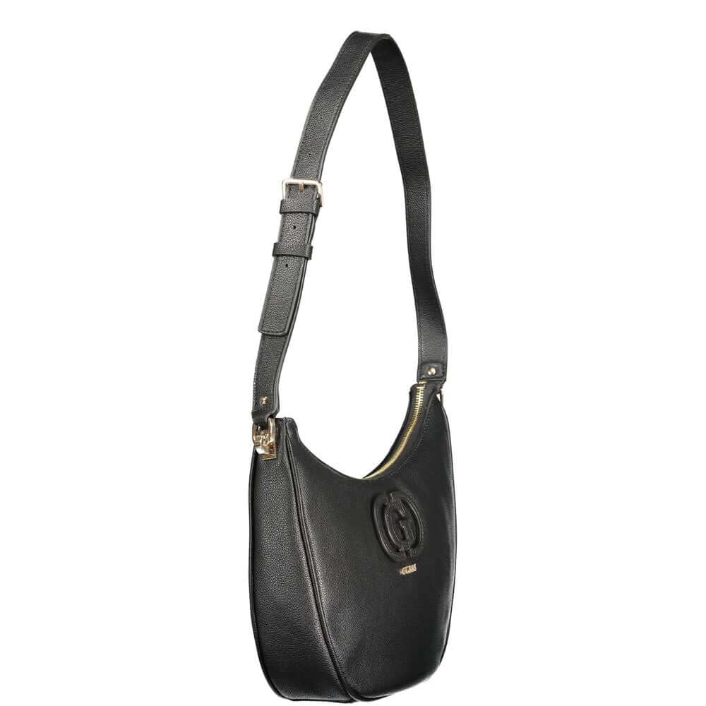 Guess Jeans Black Polyethylene Women Handbag with adjustable strap and zip closure, featuring external and internal pockets for organization.