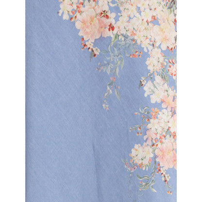 Floral pattern detail on Zimmermann Light Blue Linen Long Skirt
