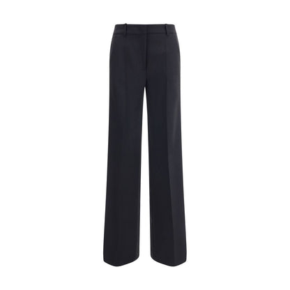 P.A.R.O.S.H. Black Fleece Wool Casual Pants with silk sideband, front zipper, hook-and-eye closure, and wide leg for women.