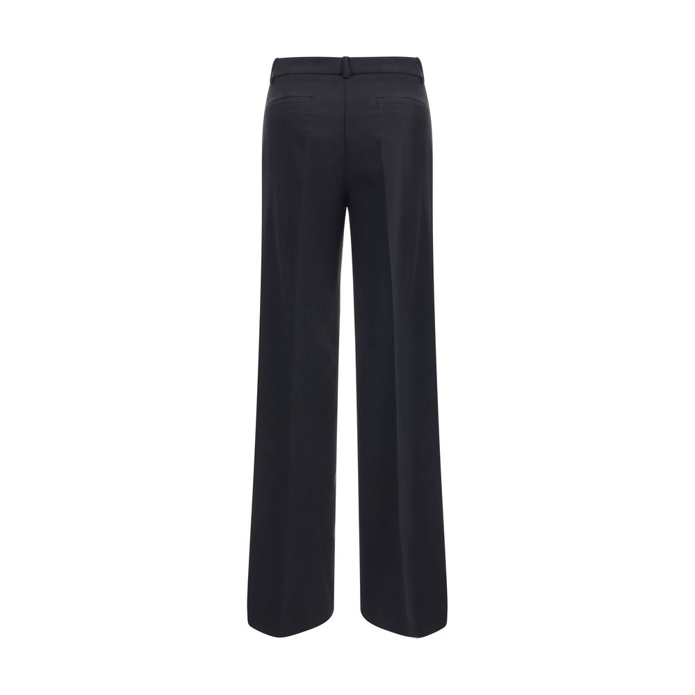 Back view of P.A.R.O.S.H. Black Fleece Wool Casual Pants with side pockets and wide leg.