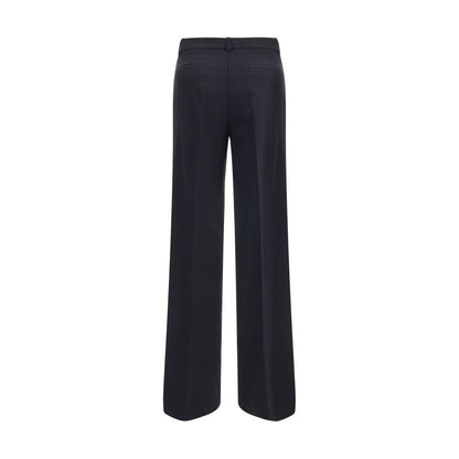 Back view of P.A.R.O.S.H. Black Fleece Wool Casual Pants with side pockets and wide leg.