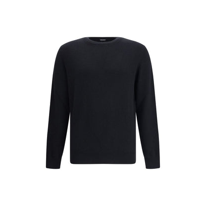 ZEGNA Black Cashmere Cashmere Sweater with ribbed crew neck, cuffs, and hem, offering timeless elegance and unparalleled softness.
