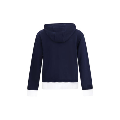 Back view of Thom Browne Blue Cotton Sweatshirt with adjustable hood and contrasting cuffs.