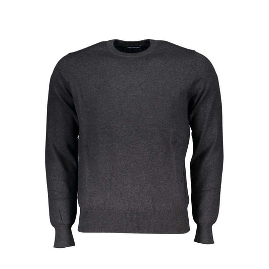 North Sails Gray Fabric Sweater, long-sleeved crew neck with logo embroidery, made from recycled fibers.