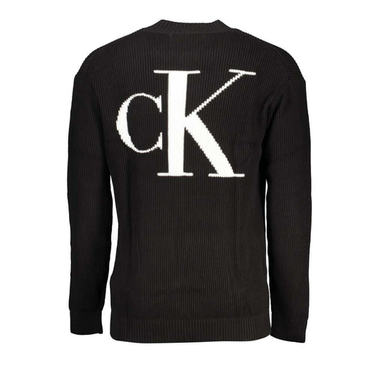 Calvin Klein Black Cotton Sweater with high neck, long sleeves, and logo embroidery in organic cotton