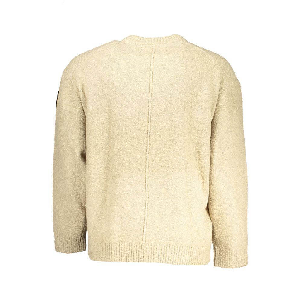 Calvin Klein Beige Cotton Sweater with long sleeves, crew neck, contrast details, and logo application.