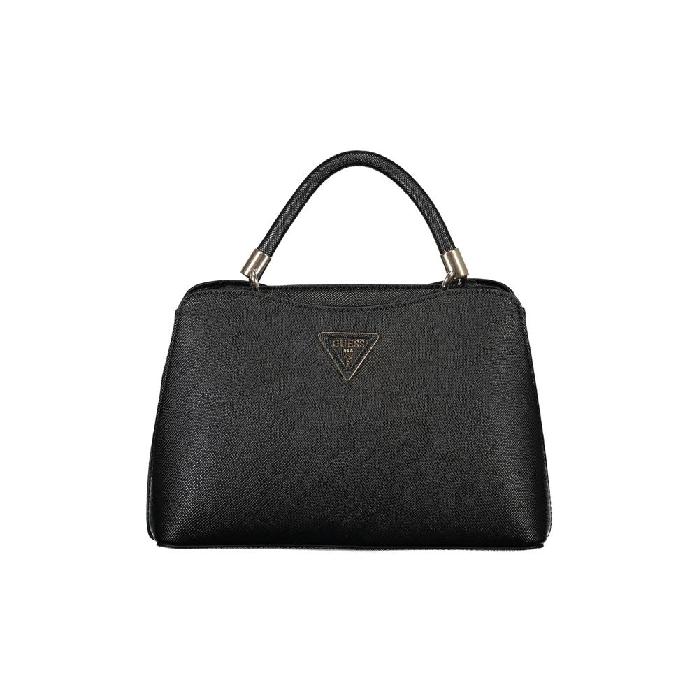 Guess Jeans Black Polyethylene Handbag with adjustable strap, external pocket, protective feet, and logo, perfect for stylish organization.