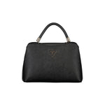 Guess Jeans Black Polyethylene Handbag with adjustable strap, external pocket, protective feet, and logo, perfect for stylish organization.