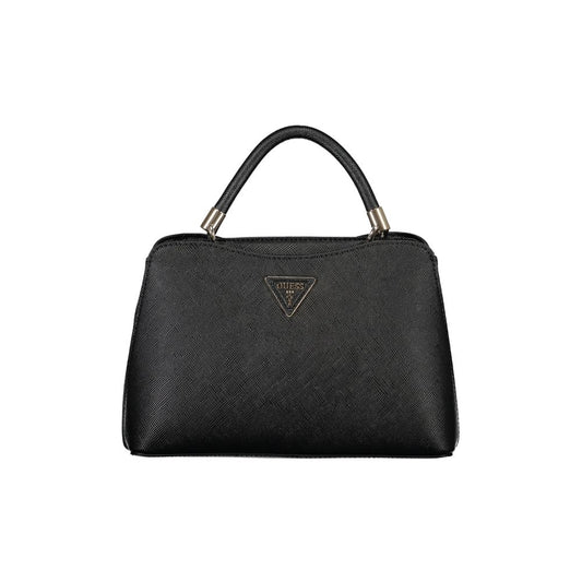 Guess Jeans Black Polyethylene Handbag with adjustable strap, external pocket, protective feet, and logo, perfect for stylish organization.