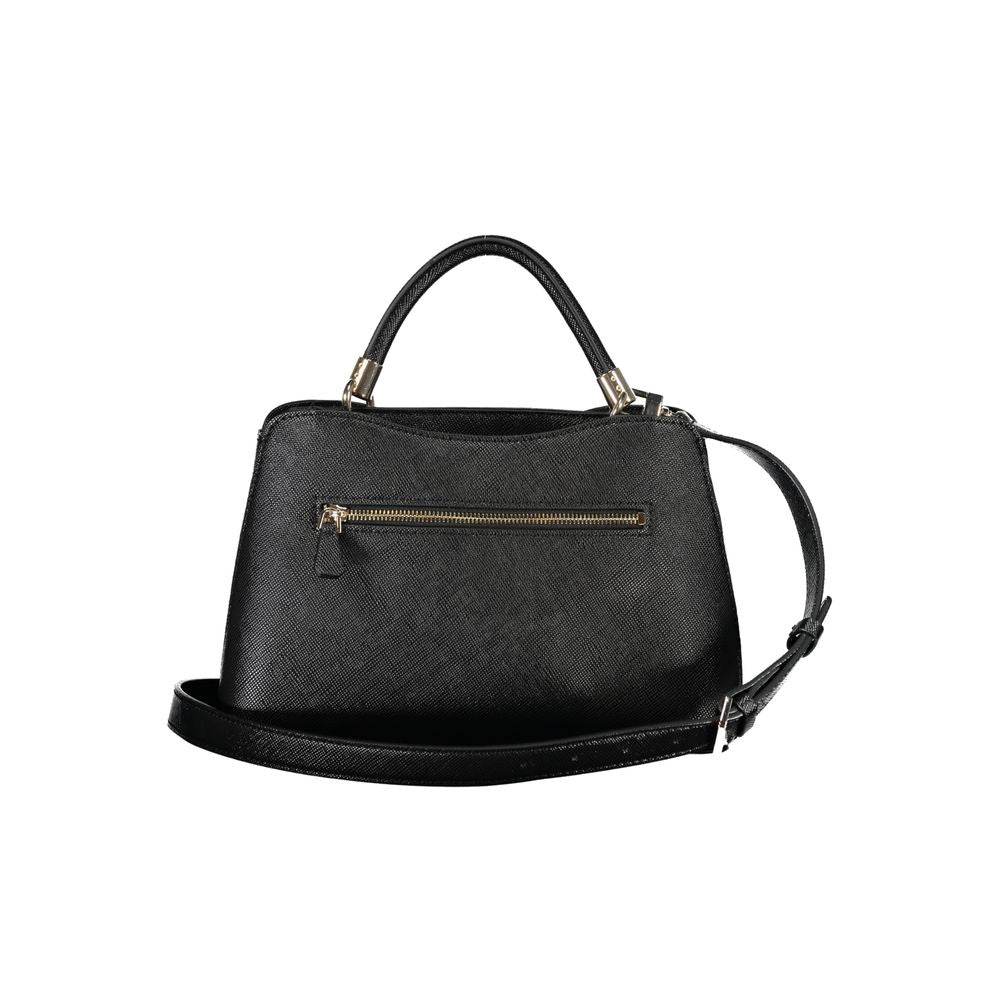 Guess Jeans Black Polyethylene Handbag with adjustable strap, external pocket, internal compartments, and logo detailing.