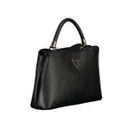 Guess Jeans Black Polyethylene Handbag with handle, adjustable strap, and protective feet, featuring logo and zip closure.