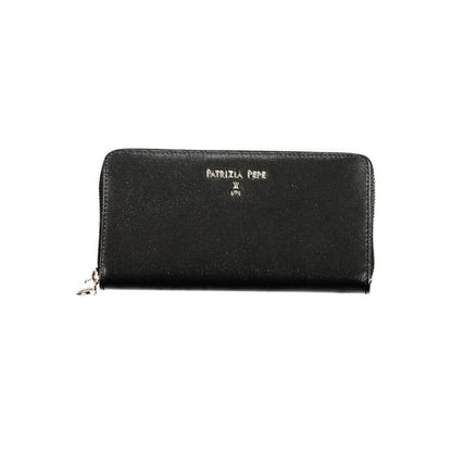Patrizia Pepe Black Leather Wallet with logo, zip closure, compartments, card slots, and coin purse.