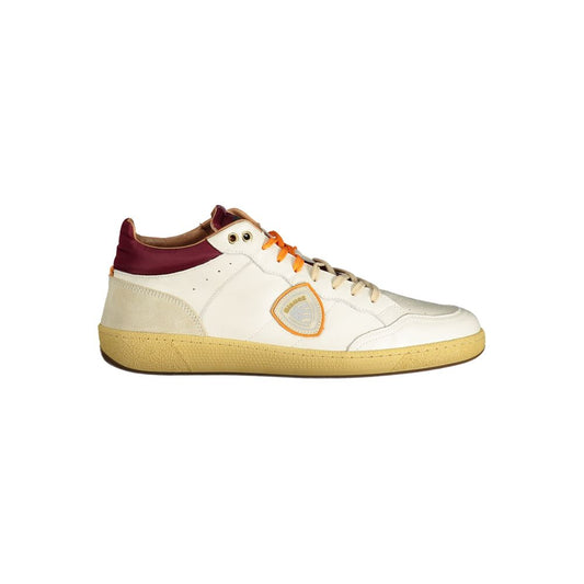 Blauer White Polyester Sneaker with laces, contrasting details, removable footbed, and logo application.