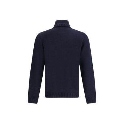 Roberto Collina Blue Merino Wool Turtleneck with ribbed collar, hem, and cuffs for refined smart and casual looks.