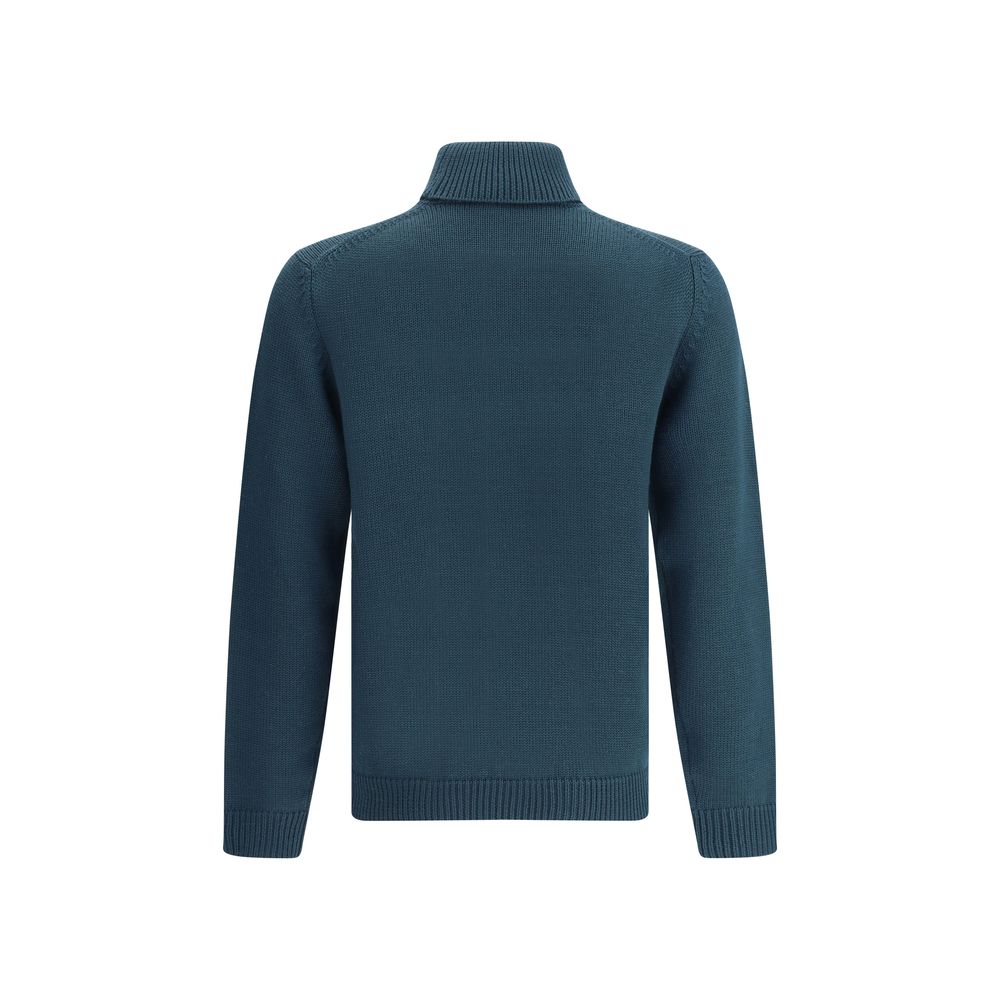 Roberto Collina Green Merino Wool Turtleneck with ribbed collar, hem, and cuffs for smart or casual looks, AW25 collection.