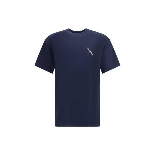 Givenchy Blue Cotton T-Shirt with angled logo and ribbed crew neck, ideal for contemporary style and comfort, AW25 collection.