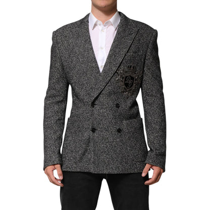 Dolce & Gabbana Dark Gray White Double Breasted Men Suit Blazer