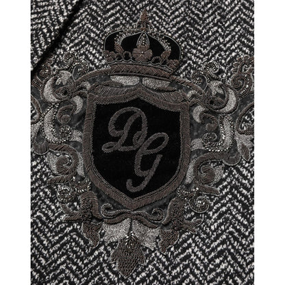 Dolce & Gabbana Dark Gray White Double Breasted Men Suit Blazer