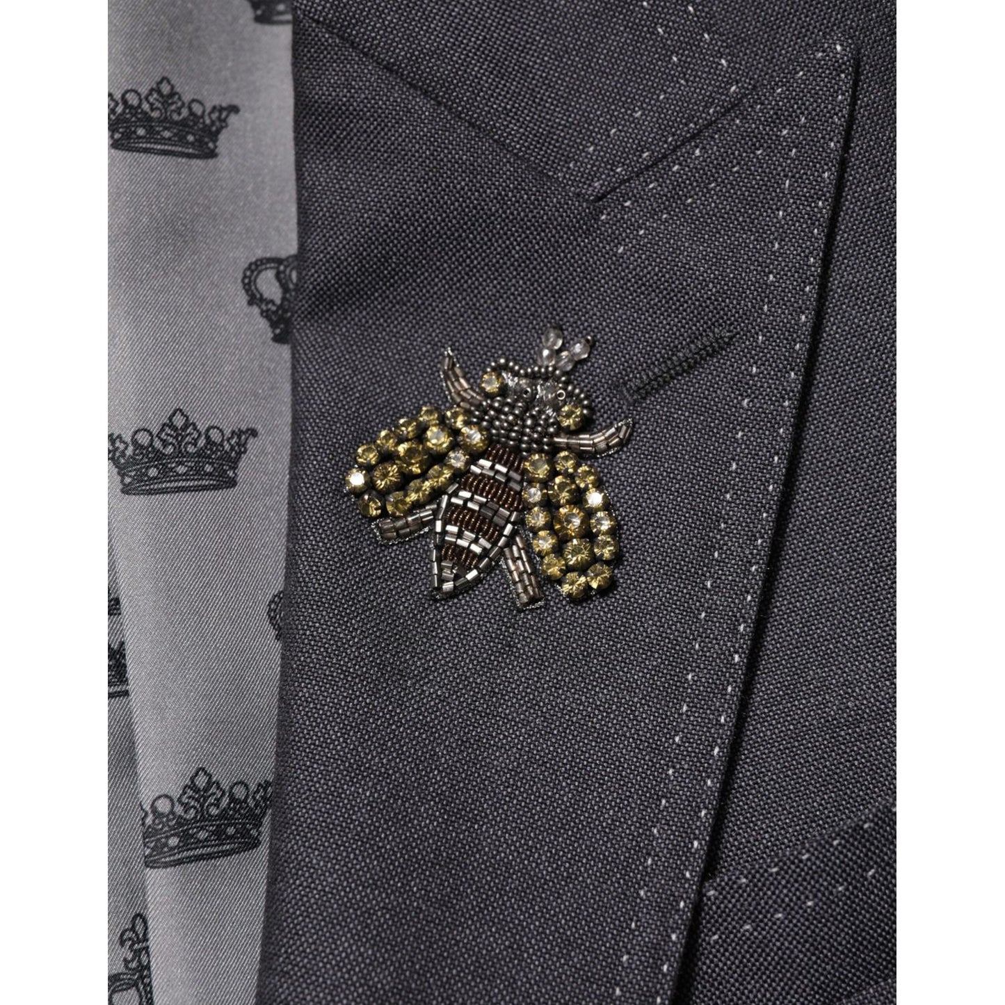 Dolce & Gabbana Dark Gray Bee Embroidery Wool Coat Blazer