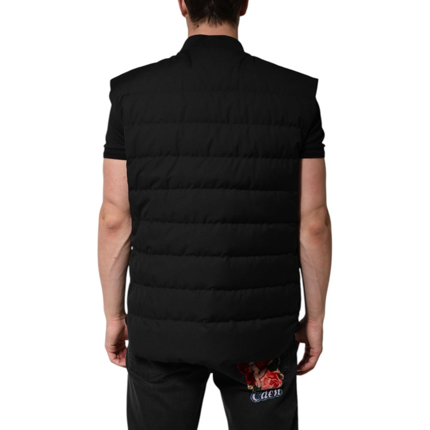 Dolce & Gabbana Black Sleeveless Parka Logo Plaque Jacket