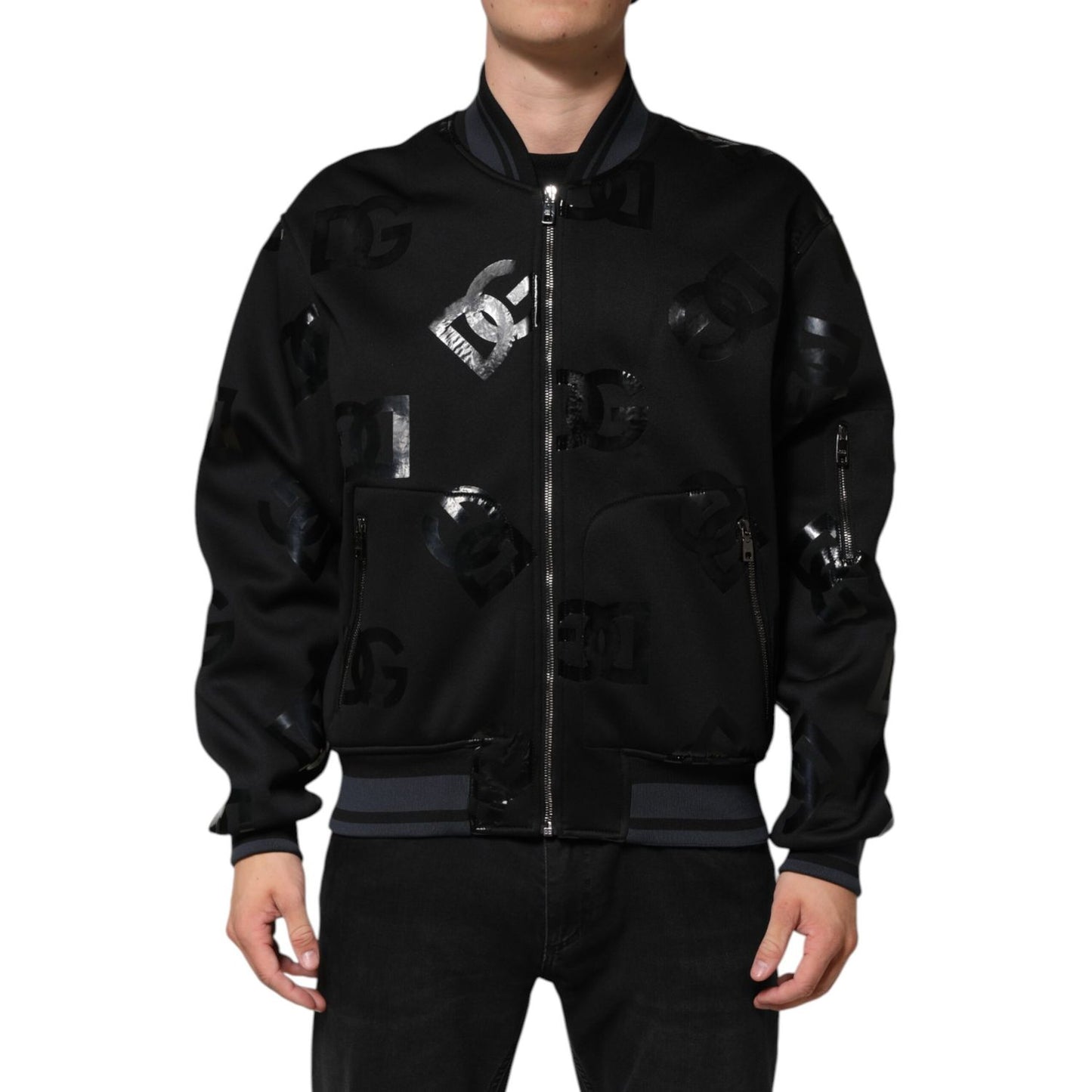 Dolce & Gabbana Black Wool Logo DG Mania Men Bomber Jacket