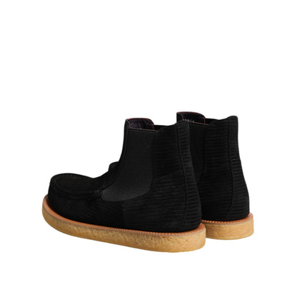 Dolce & Gabbana Black Calf Suede Slip On Ankle Boots Shoes