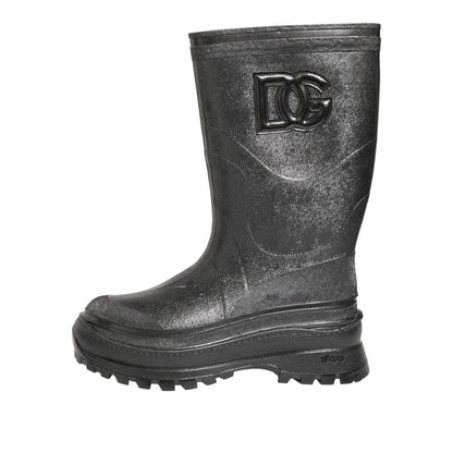 Dolce & Gabbana Metallic Black Pull On Rain Boots Shoes