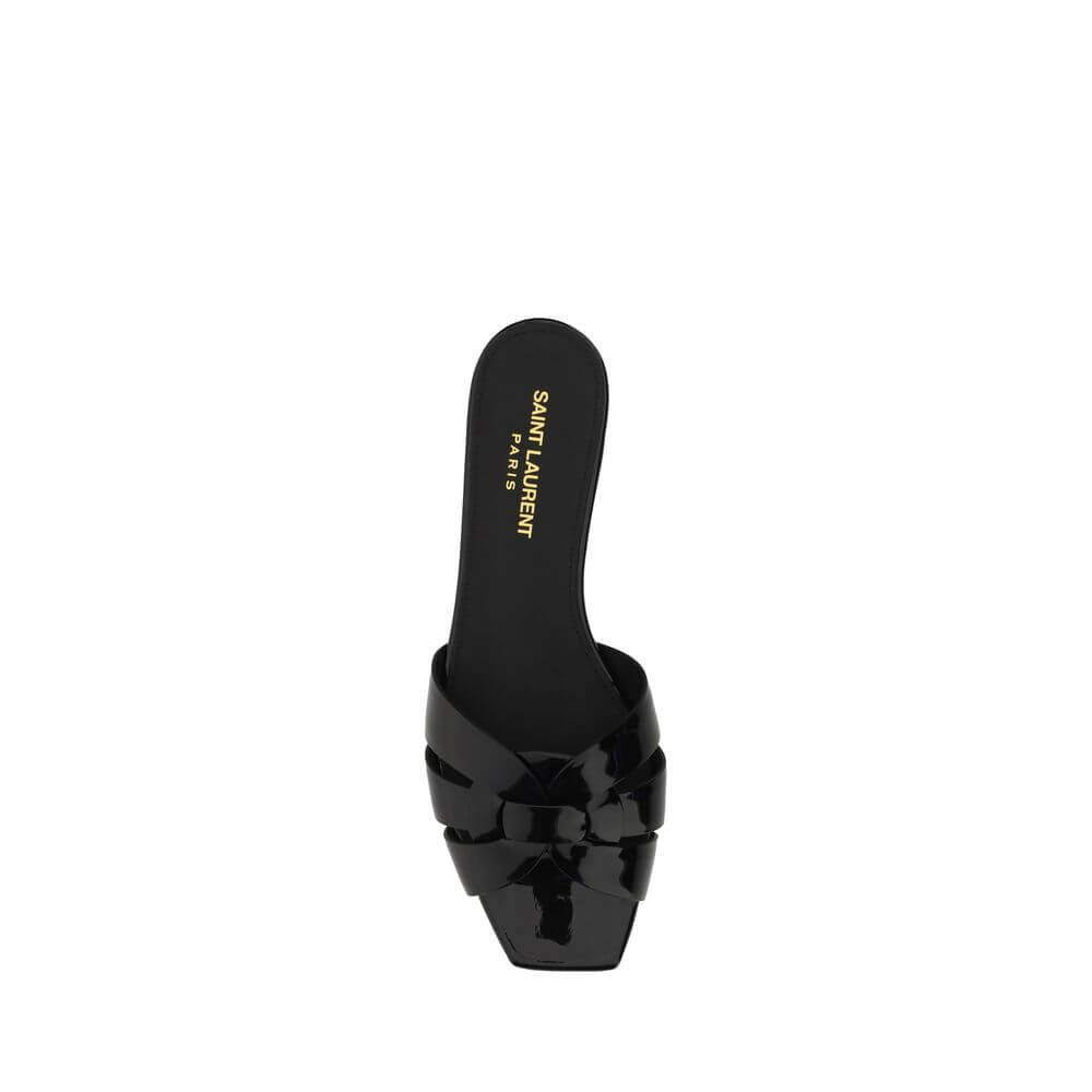 Saint Laurent Black Calf Leather Bos Taurus Flat Sandals