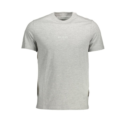 Guess Jeans Gray Cotton Men T-Shirt with logo print, slim fit crew neck short sleeves, eco-friendly organic cotton.
