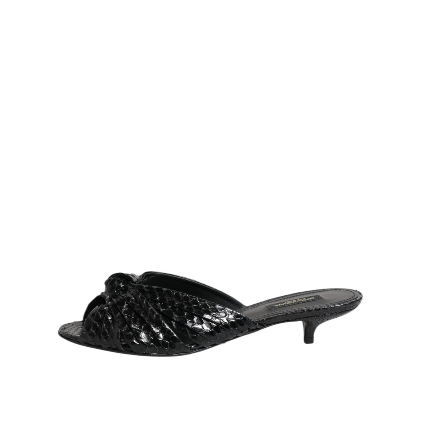 Dolce & Gabbana Black Leather Heels Slides Sandals Shoes