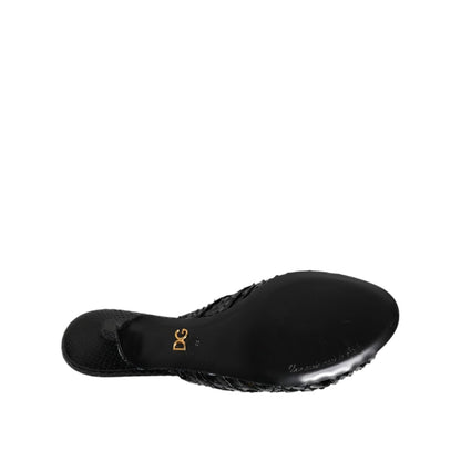 Dolce & Gabbana Black Leather Heels Slides Sandals Shoes