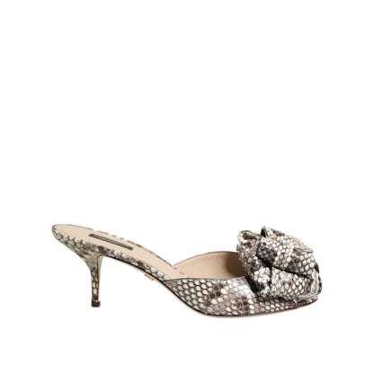 Dolce & Gabbana Multicolor Keira Bow Leather Peep Toe Mules Shoes