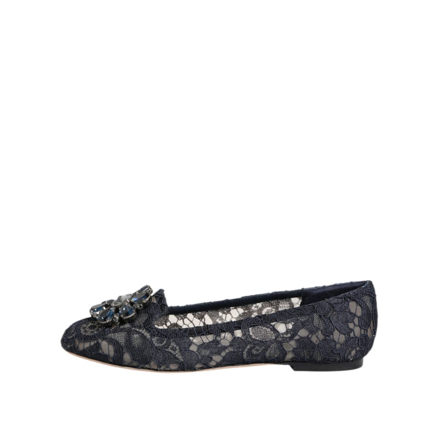 Dolce & Gabbana Blue Taormina Lace Crystals Flats Shoes