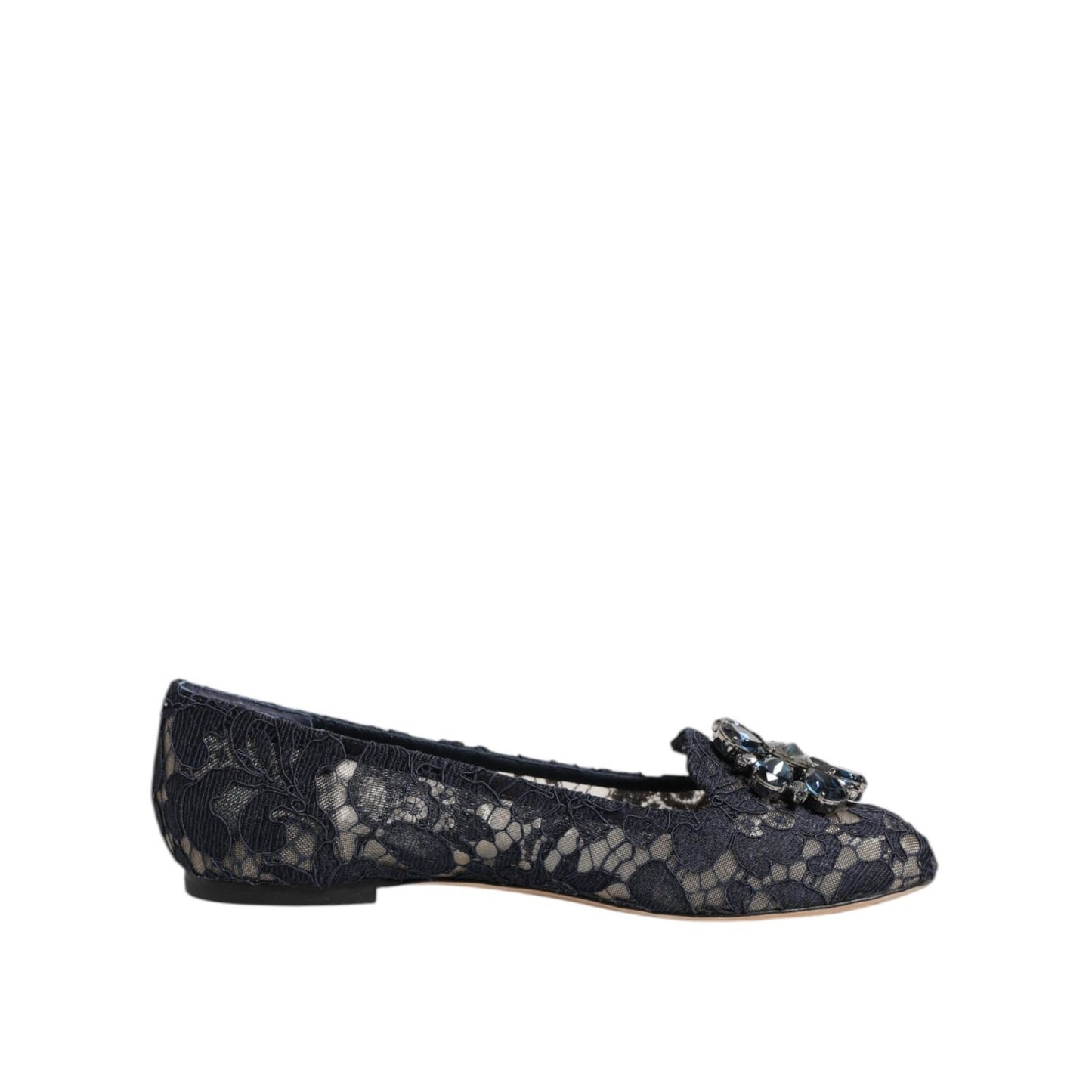 Dolce & Gabbana Blue Taormina Lace Crystals Flats Shoes