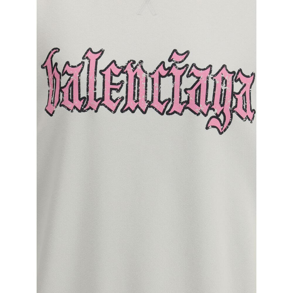 Balenciaga Multicolor Cotton Sweatshirt with pink printed logo on the front, showcasing a blend of casual and grunge style.