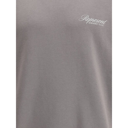 Represent Gray Cotton Sweatshirt with printed logo on front, featuring ribbed hem, contemporary style for urban casual looks, AW25 collection.