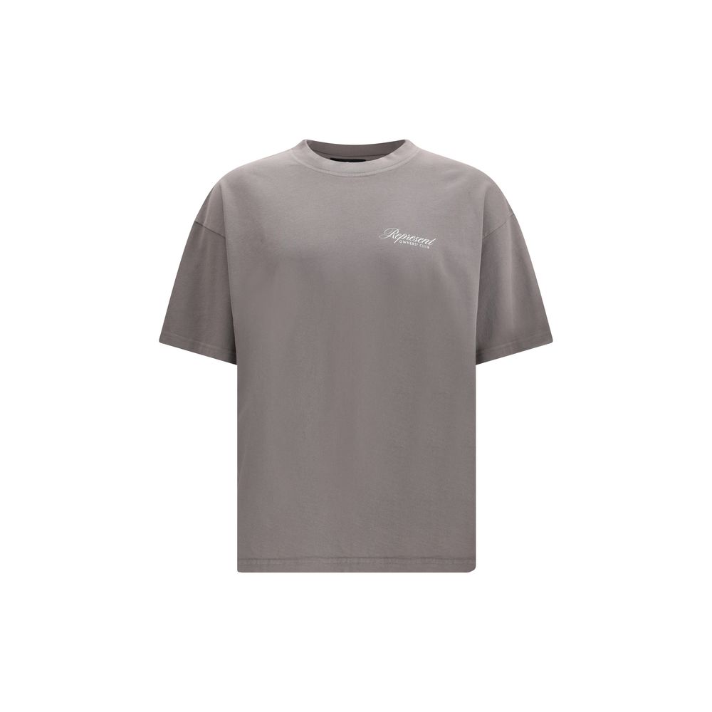 Represent Gray Cotton Sweatshirt with ribbed crew neck and contrasting monogram, minimalist style front view, made in Portugal.