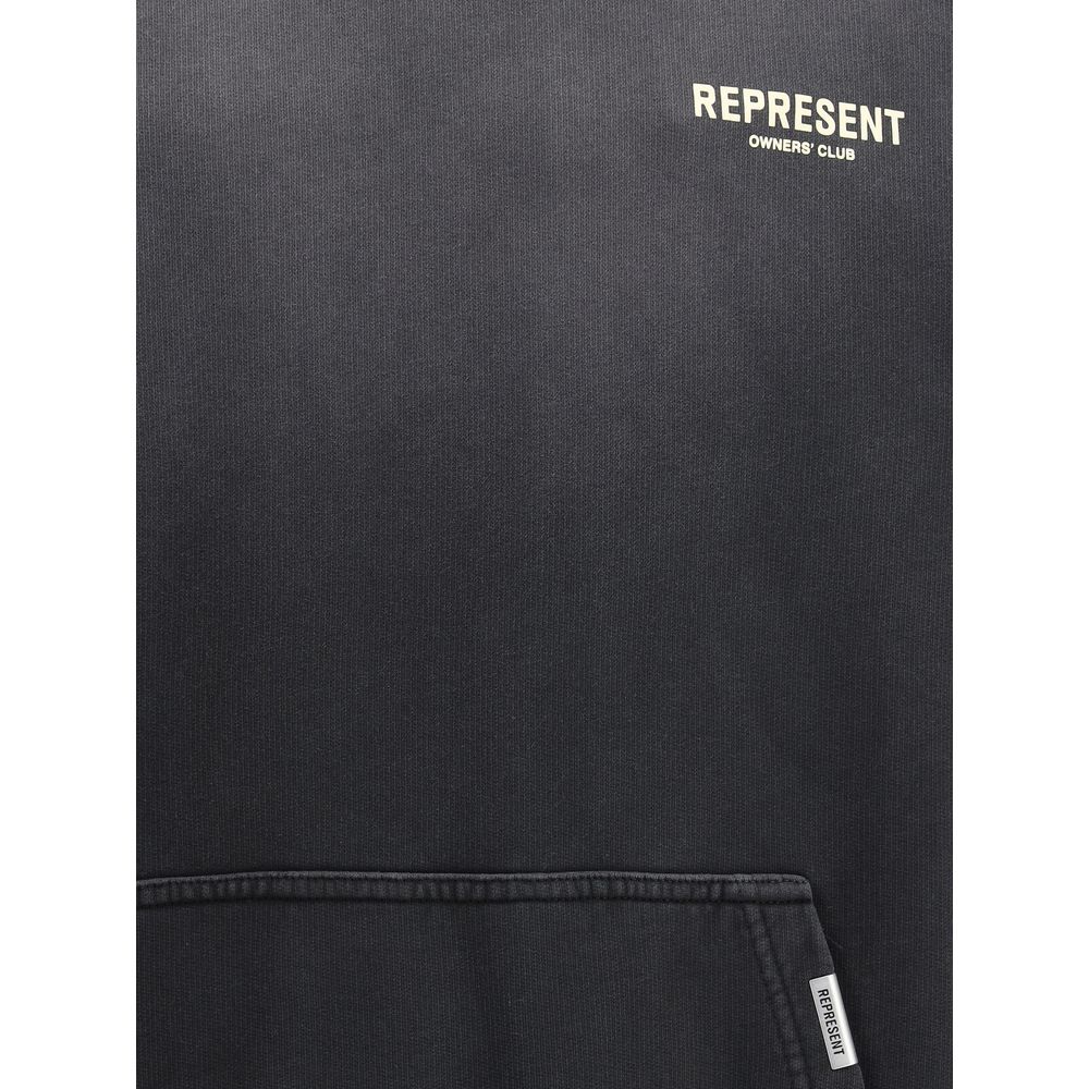 Represent Black Cotton Sweatshirt with kangaroo pocket and monogram design