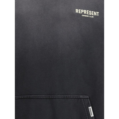 Represent Black Cotton Sweatshirt with kangaroo pocket and monogram design