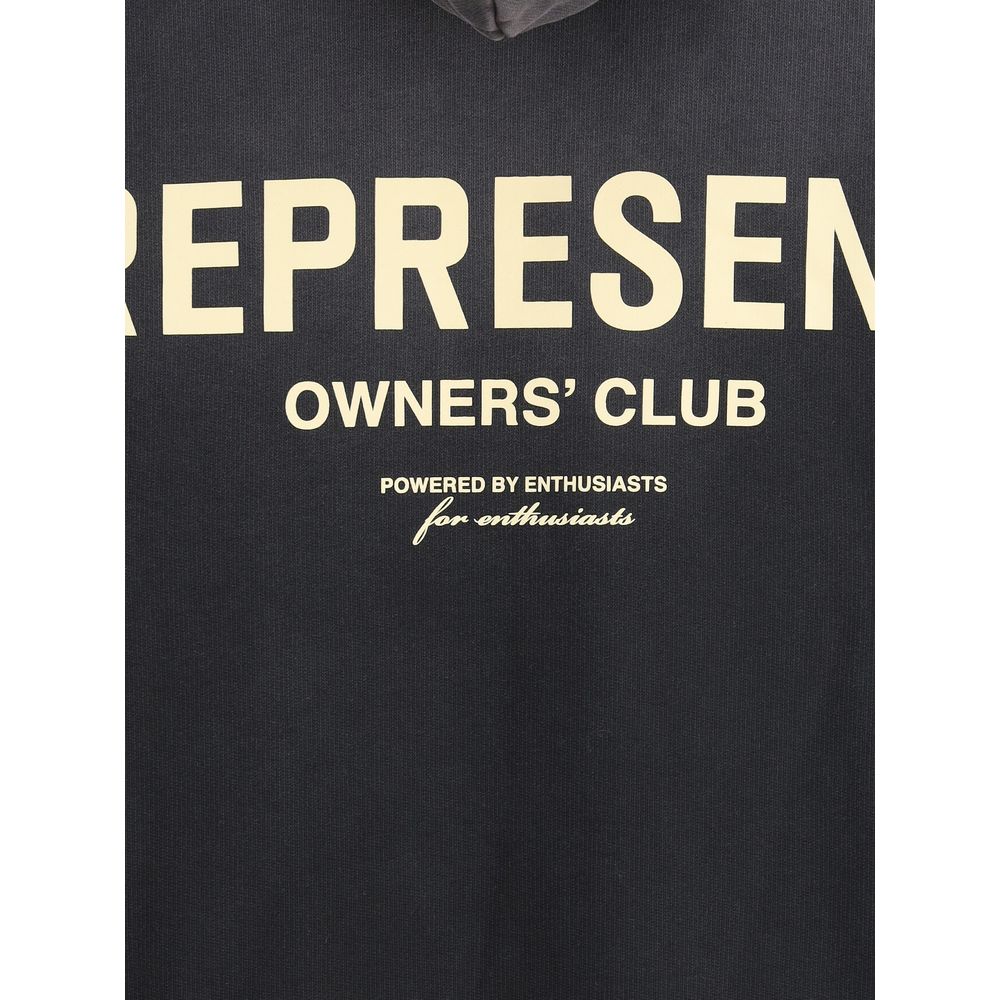 Represent Black Cotton Sweatshirt with Owners Club design and front print details.
