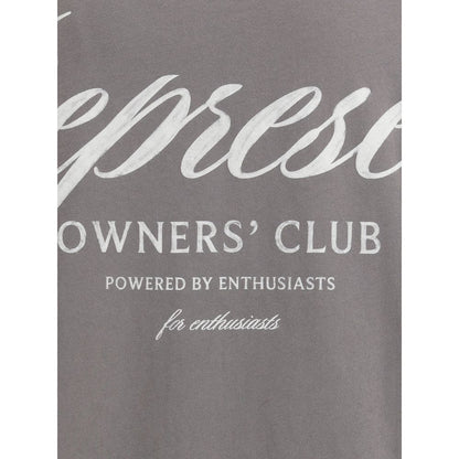 Close-up of Represent Gray Cotton Sweatshirt with Owners' Club text and stylish print, minimalist design, 100% cotton, AW25.