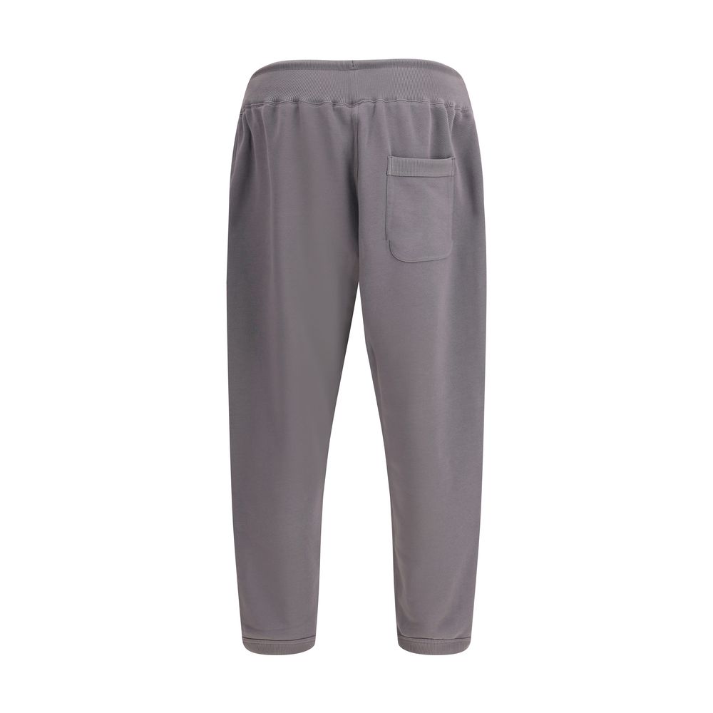 Rear view of Y-3 Gray Cotton Joggers (Workout Pants) with elasticized cuffs and pocket, showcasing a minimalistic design.