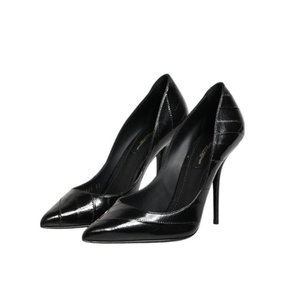 Dolce & Gabbana Black Leather Stiletto High Heels Pumps Shoes