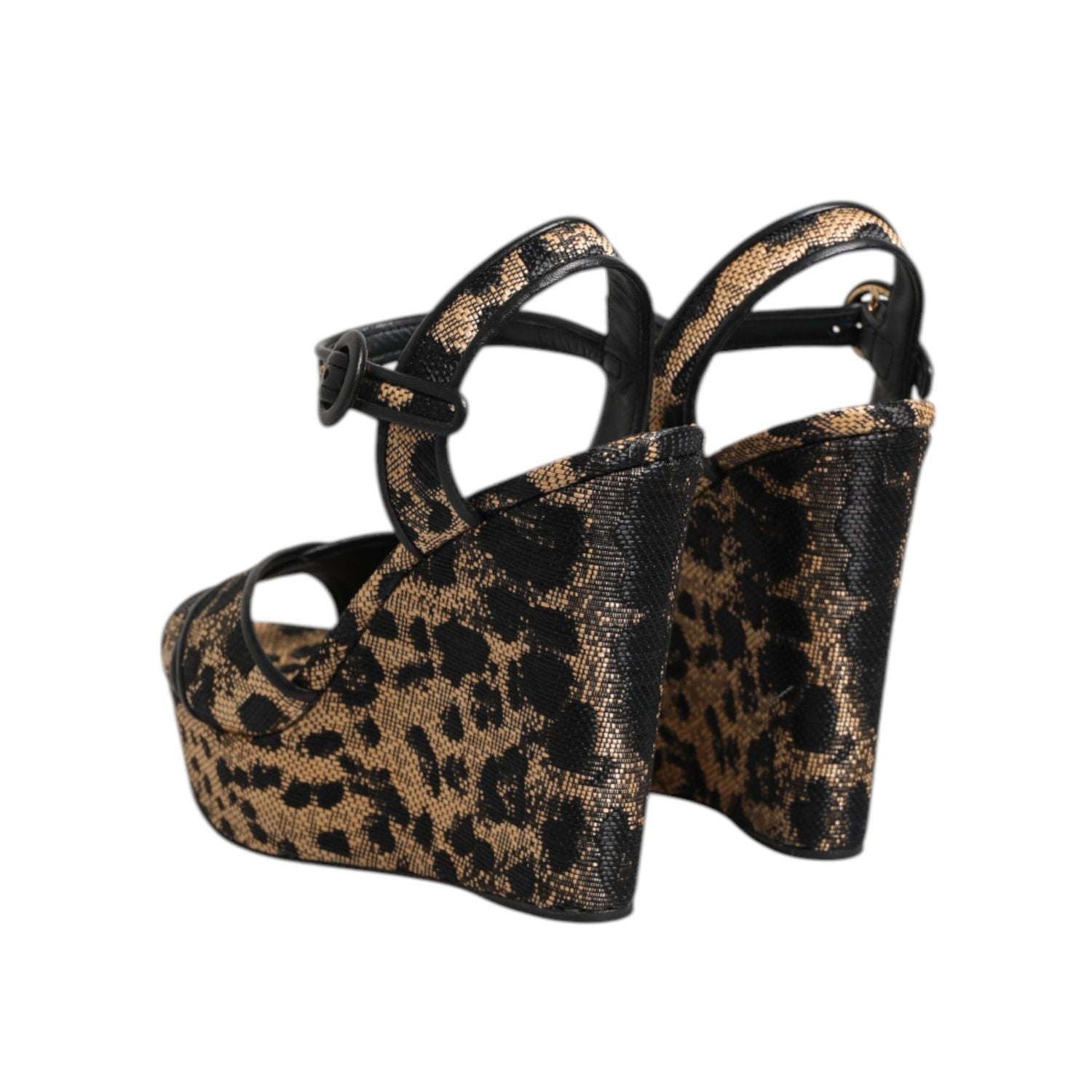 Dolce & Gabbana Brown Leopard Wedges Ankle Strap Sandals Shoes