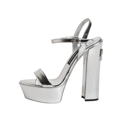 Dolce & Gabbana Silver Leather Platform Keira Sandals Shoes