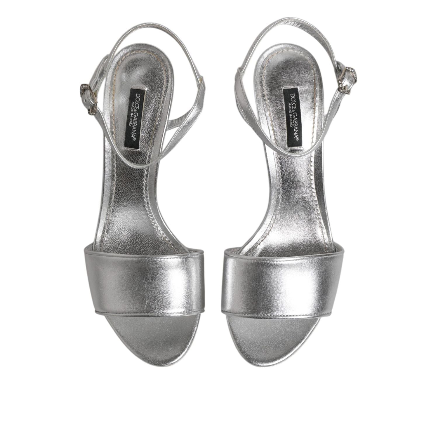 Dolce & Gabbana Silver Leather DG Heels Keira Sandals Shoes