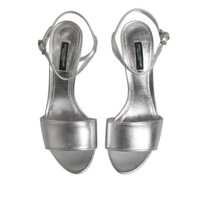 Dolce & Gabbana Silver Leather DG Heels Keira Sandals Shoes